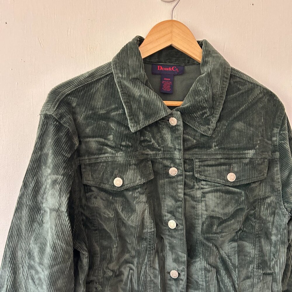 Denim & Co Green Corduroy Jacket Womens Medium Button Front Pockets Regency - Picture 2 of 6